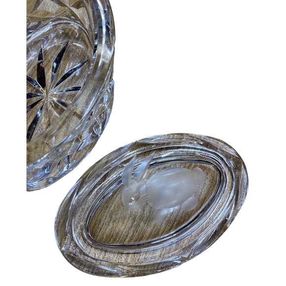 Vintage Rogaska Lead Crystal Slovenia Oval Trinket Box Etched Bunny Rabbit - Picture 3 of 11